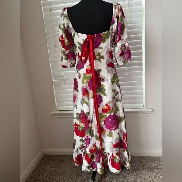 Anthropologie La Maison Talulah Womens M/L Floral Puff Sleeve Corset Midi Dress - Picture 13 of 14